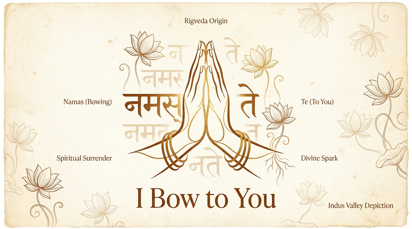 A person performing the Anjali Mudra gesture with hands joined at the chest.