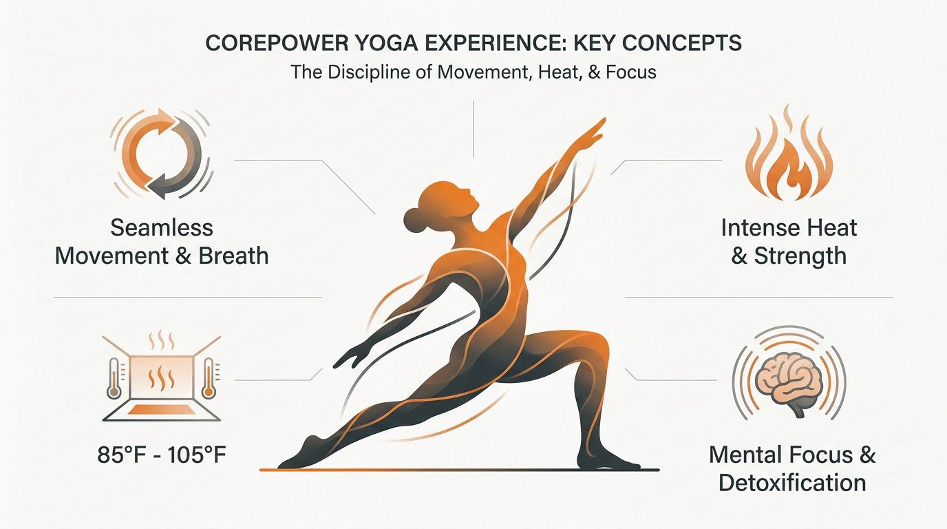 Infographic showing CorePower Yoga class formats and heat levels