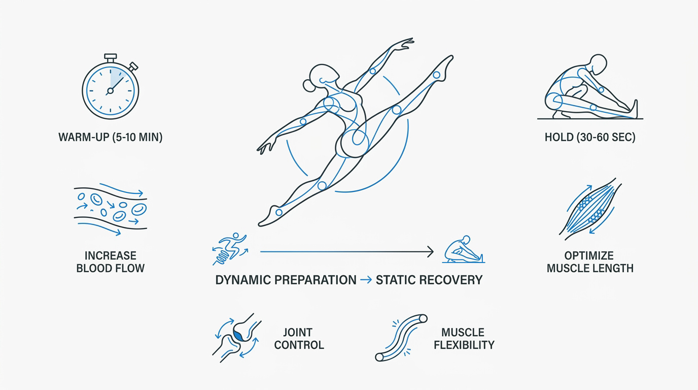 Infographic guide for warm-up, stretching, and recovery techniques