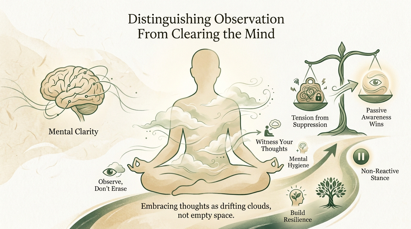 Person practicing mindfulness by observing thoughts like passing clouds