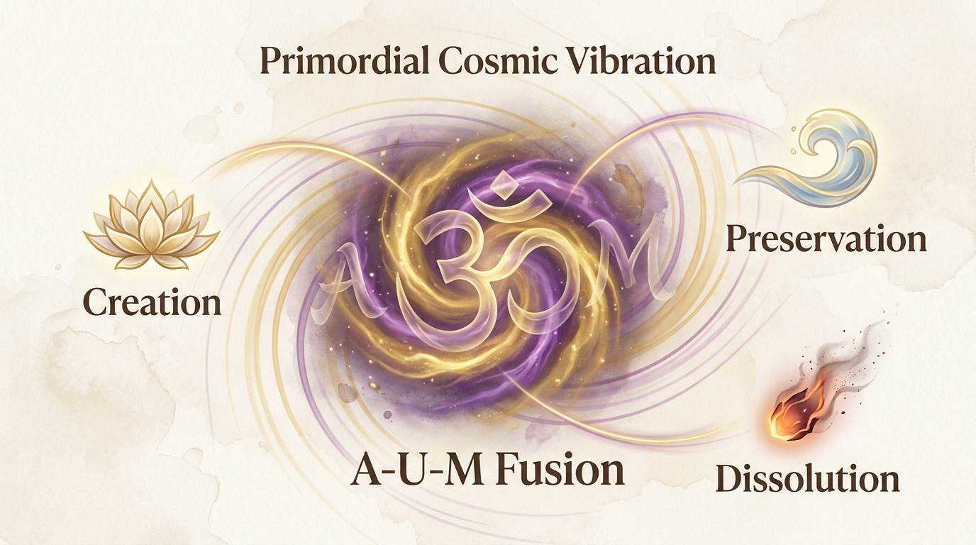 Sacred Om symbol representing the cosmic vibration of the universe
