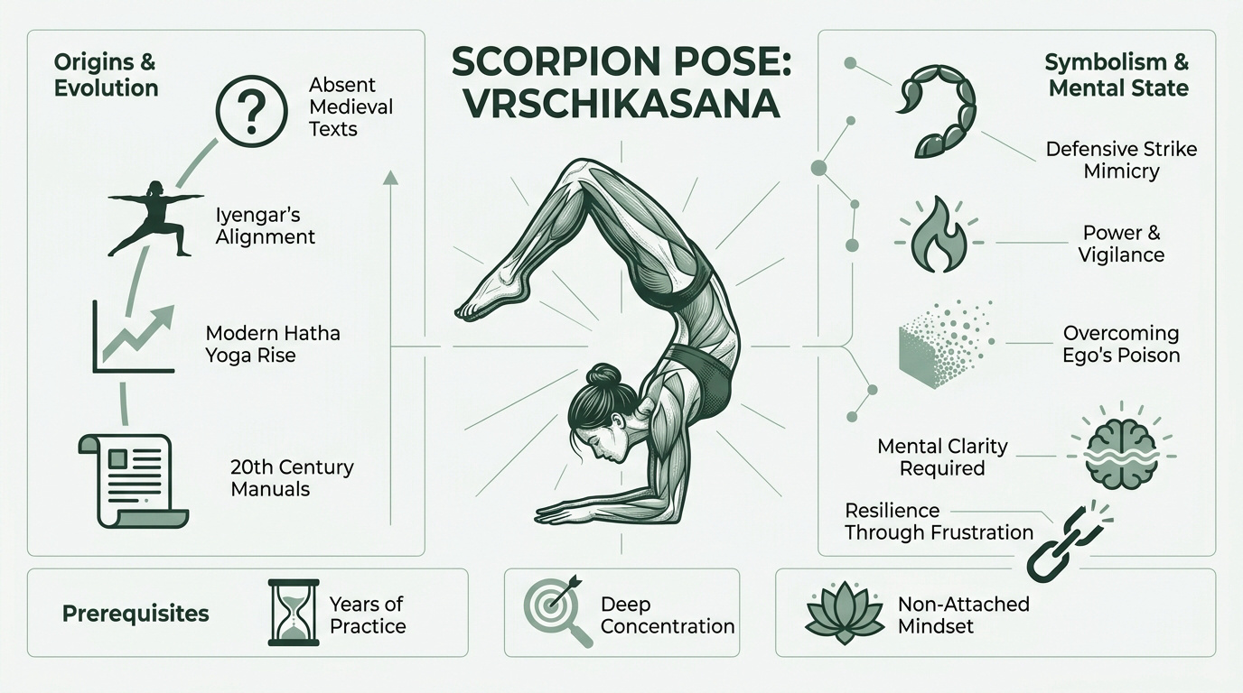 Practitioner performing the advanced Vrschikasana scorpion pose on a yoga mat