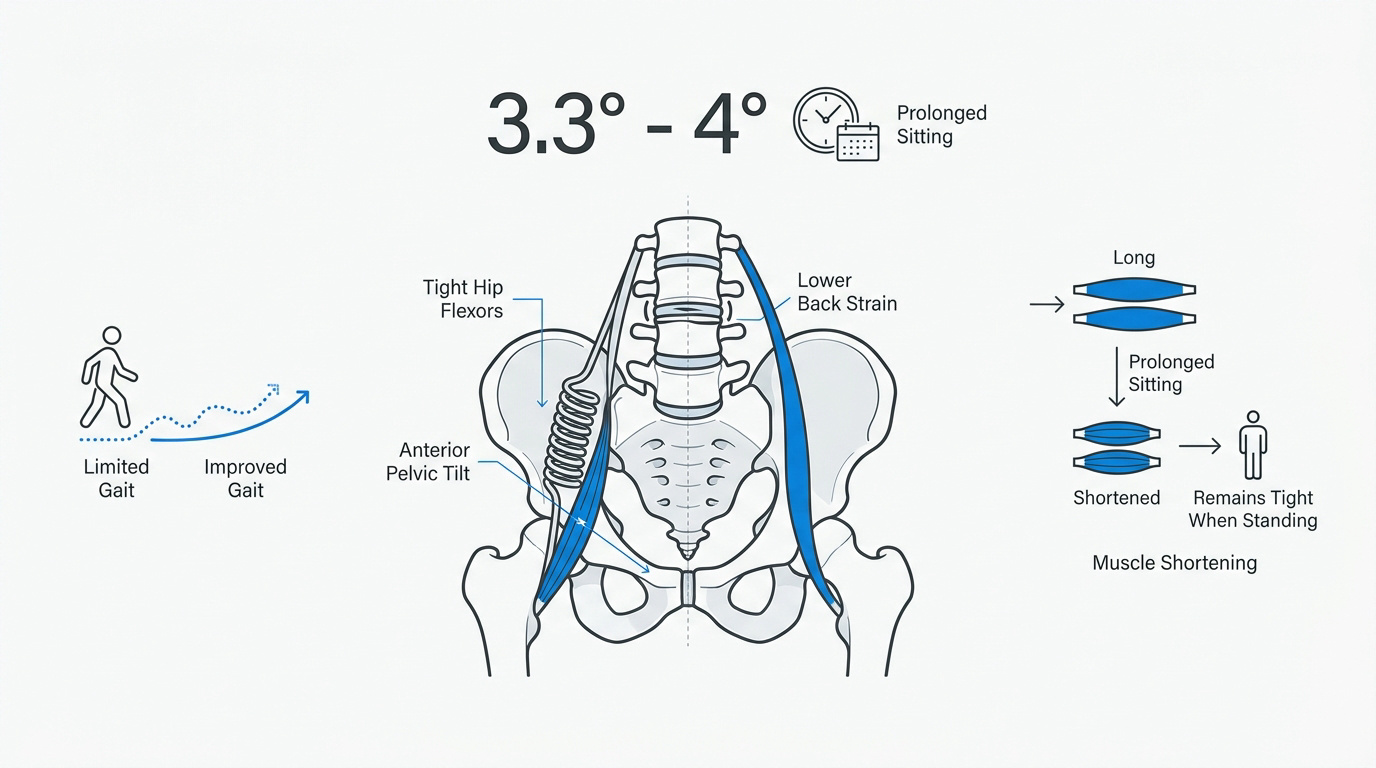 Diagram showing the impact of tight hip flexors on pelvic tilt and mobility