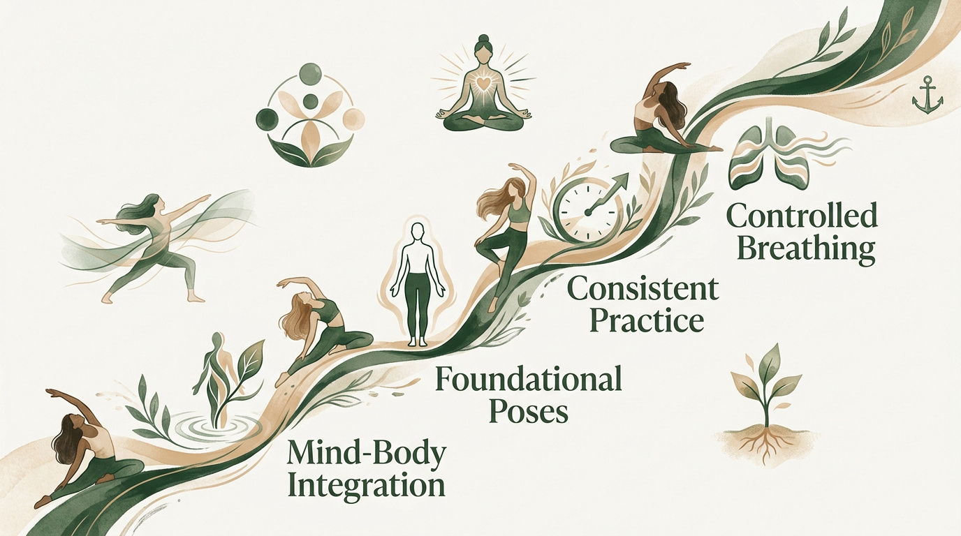 A beginner practicing foundational yoga poses for mind and body balance