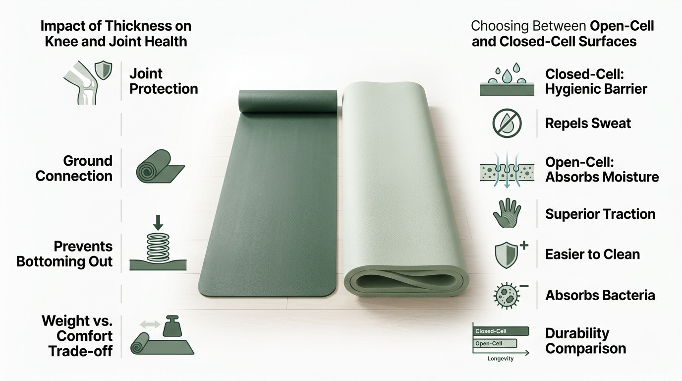 Comparison of yoga mat thickness and surface textures for joint protection